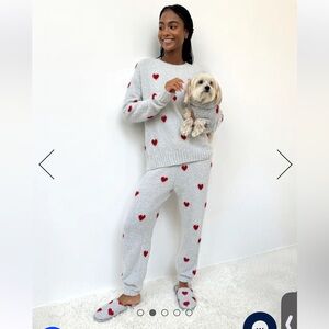 Gray Sweater and Pants Set with Red Hearts